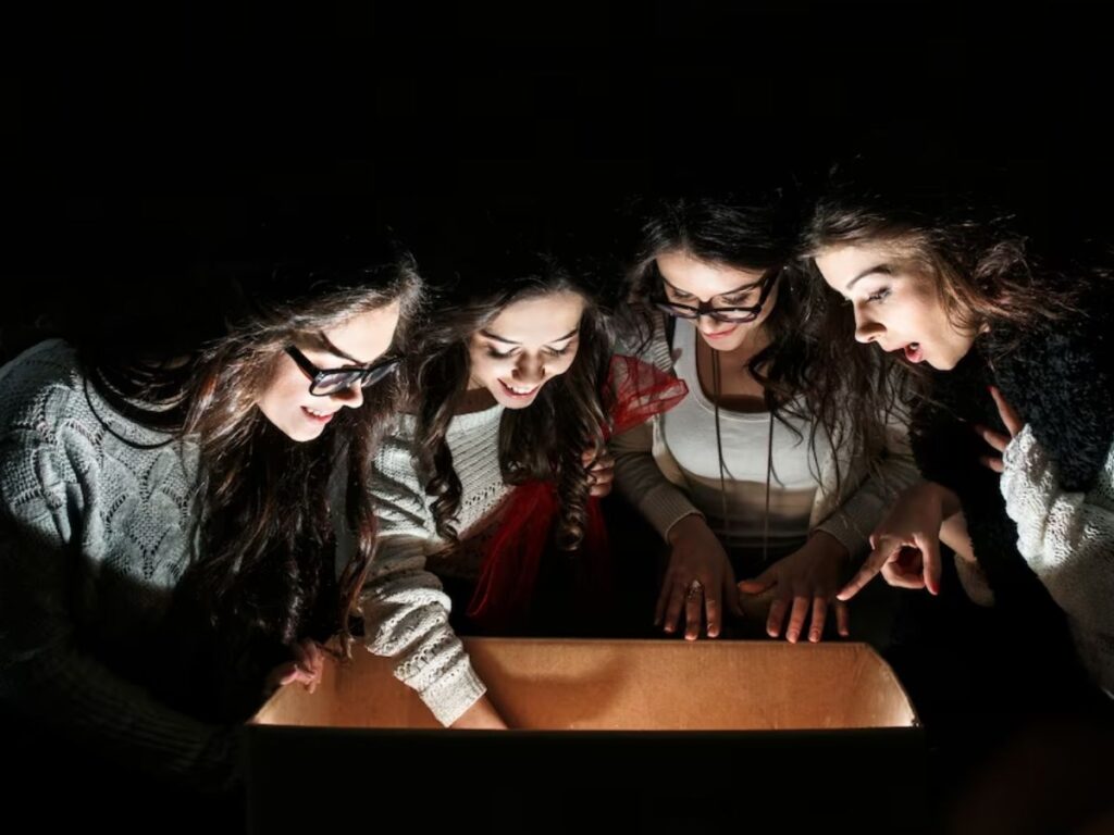 Amazed Teens Examining Open Box